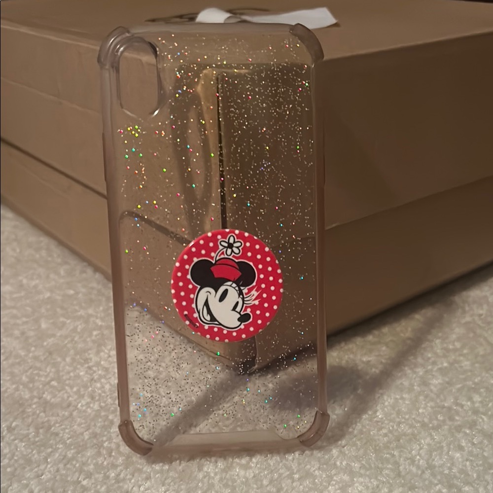 Claire's Gray and Red Phone Case with Glitter and Polka Dot Pop Socket